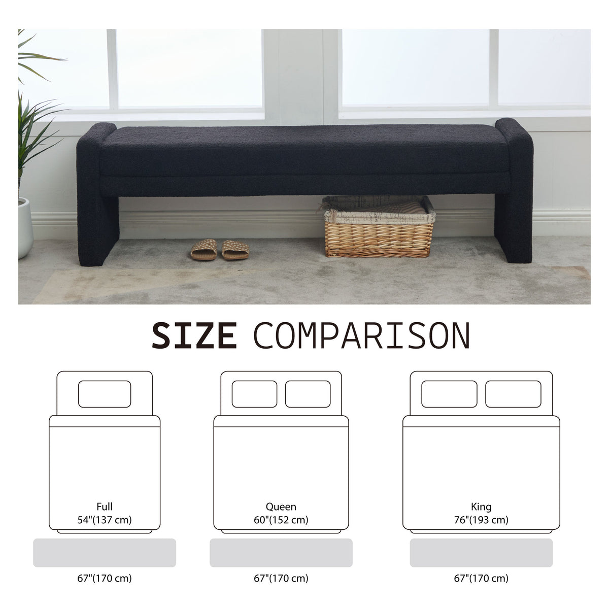 66.9  Modern Upholstered Boucle End Of Bed Bench