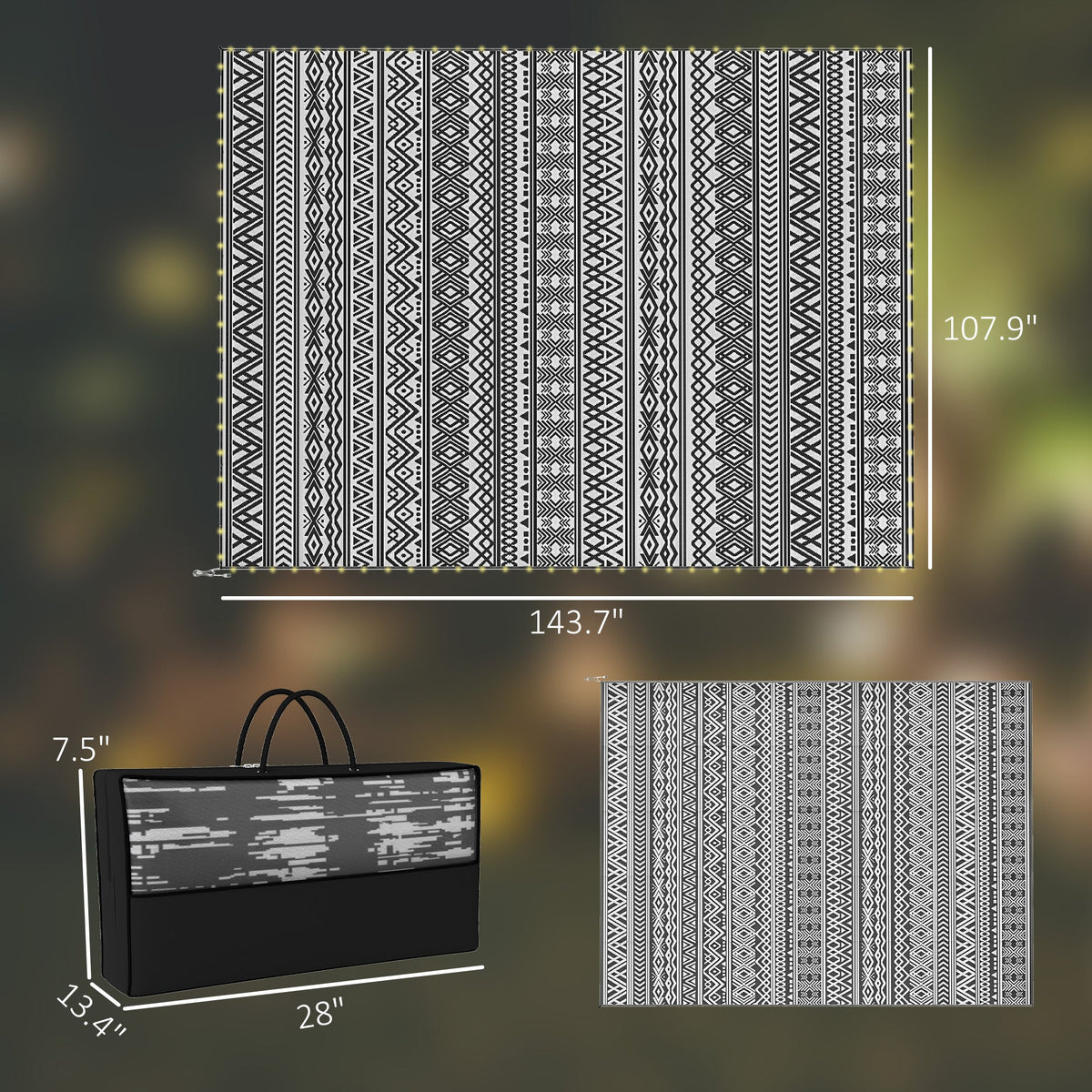 Outdoor Rug Carpet with USB Lights Reversible Patio Rug with Carry Bag for Camping 12 x 9