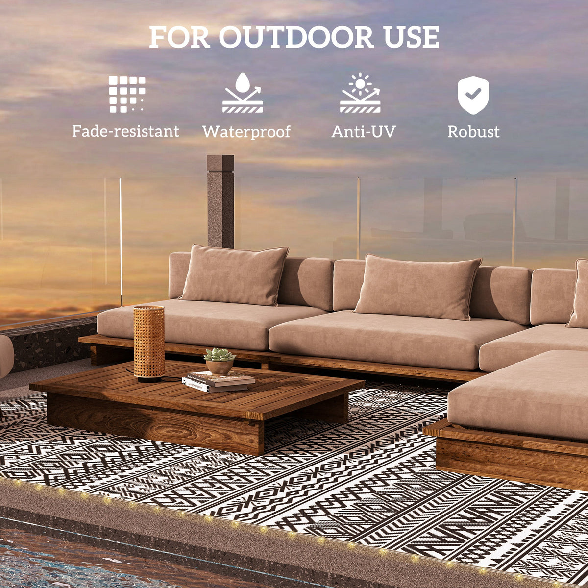 Outdoor Rug Carpet with USB Lights Reversible Patio Rug with Carry Bag for Camping 12 x 9