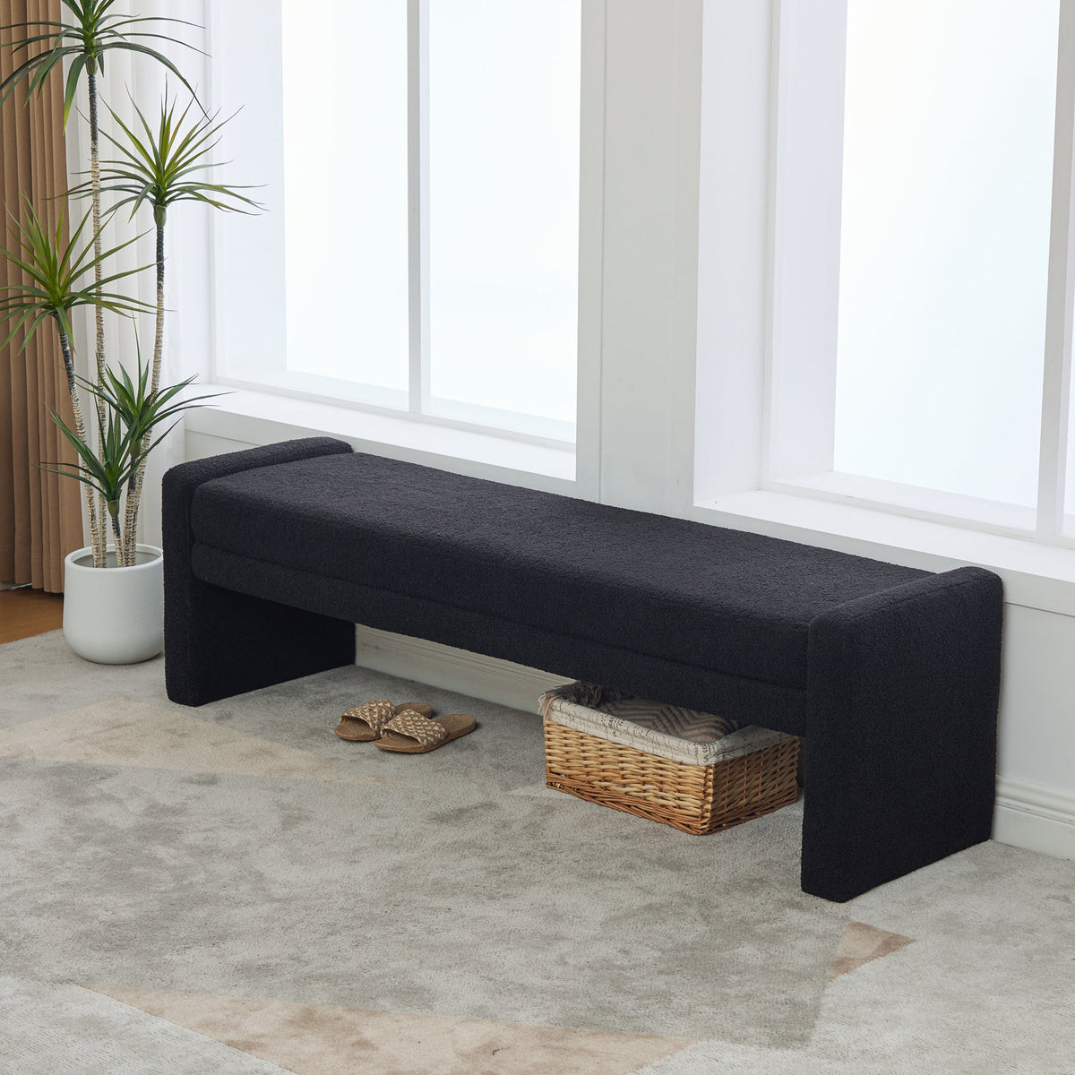 66.9  Modern Upholstered Boucle End Of Bed Bench