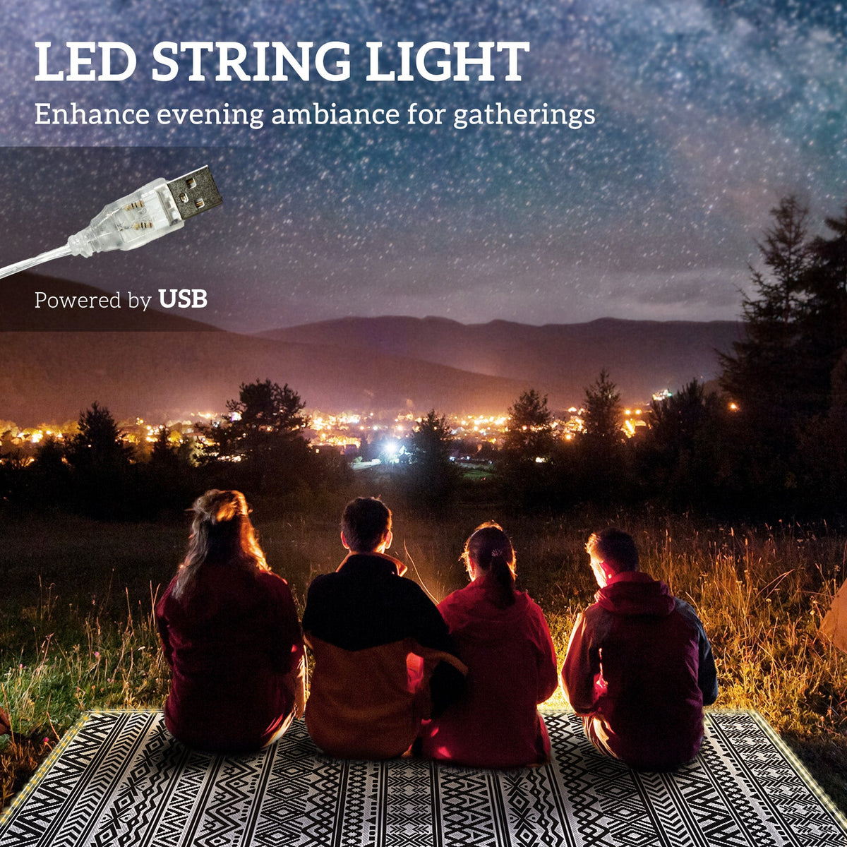Outdoor Rug Carpet with USB Lights Reversible Patio Rug with Carry Bag for Camping 12 x 9