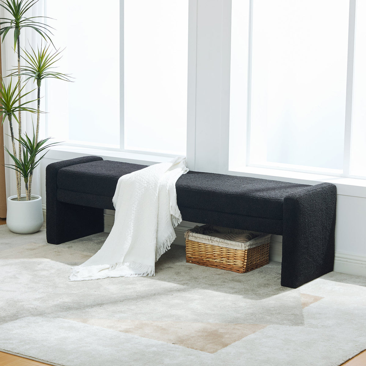 66.9  Modern Upholstered Boucle End Of Bed Bench