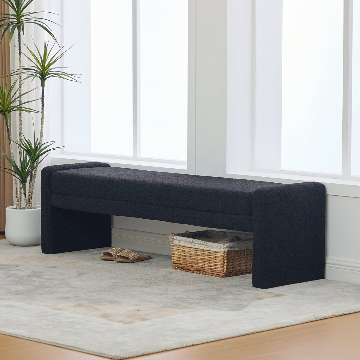 66.9  Modern Upholstered Boucle End Of Bed Bench