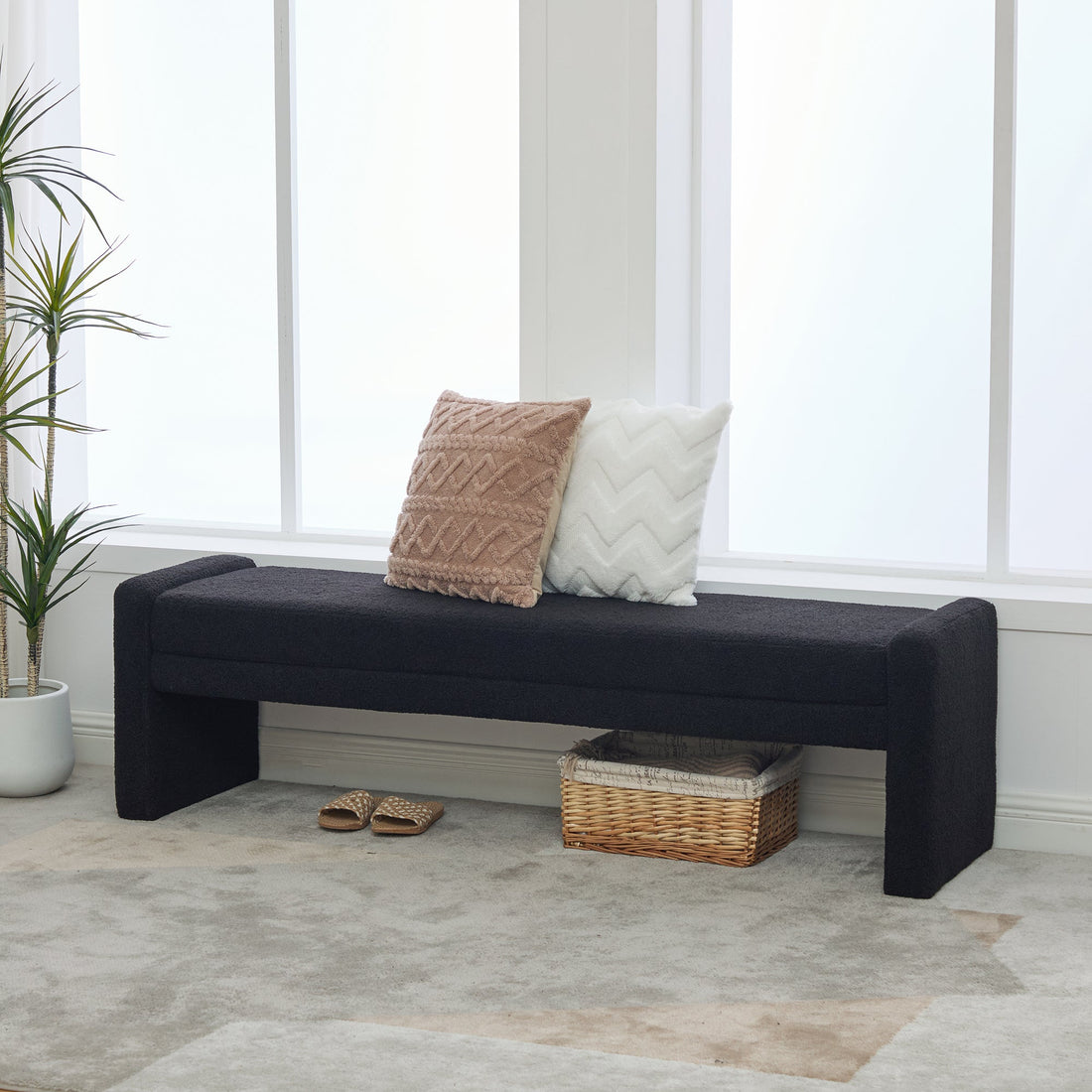 66.9  Modern Upholstered Boucle End Of Bed Bench