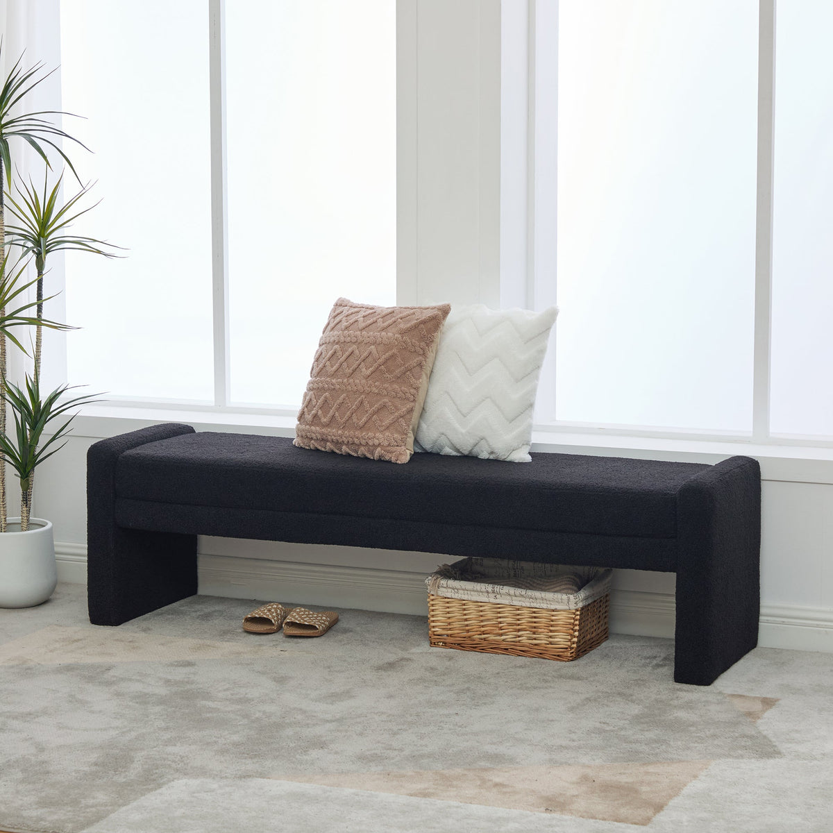 66.9  Modern Upholstered Boucle End Of Bed Bench